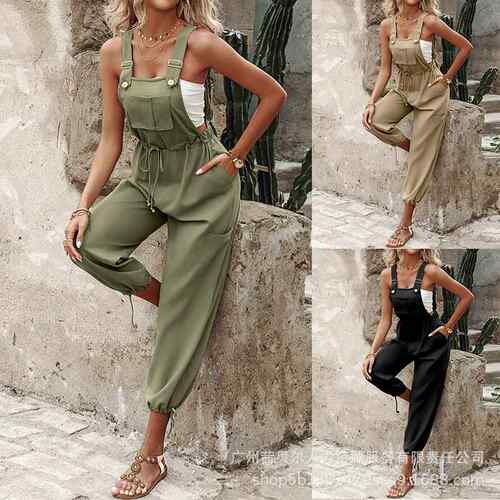Women'S Adjustable Straps With Front Bib Pocket Drawstring