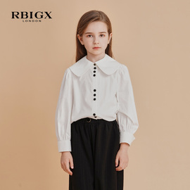 rbigx瑞比克童装秋季娃娃领女童设计感撞色复古大小童长袖衬衫
