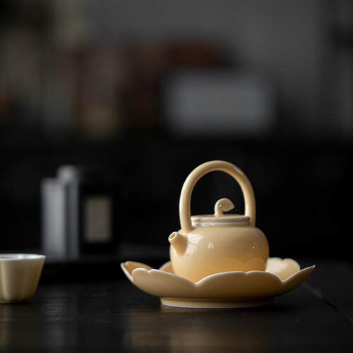 玉泥白瓷杏黄壶承花型陶瓷茶托盘干泡台养壶垫茶点盘壶托盘