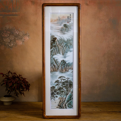 重工山水瓷板画国家级刘培竹大师手绘挂画现代装饰壁画收藏级摆件