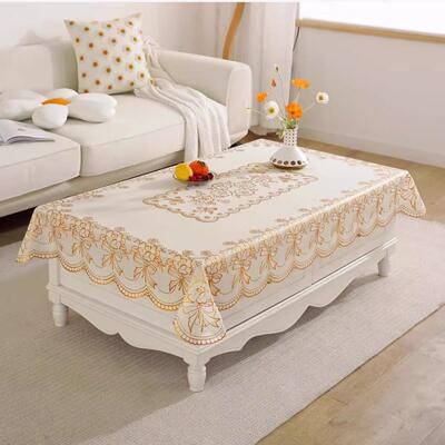 PVC Gold-Stamped Rectangular Coffee Table Mat, Waterproof, O