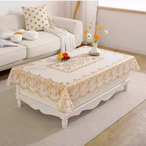 PVC Gold-Stamped Rectangular Coffee Table Mat, Waterproof, O