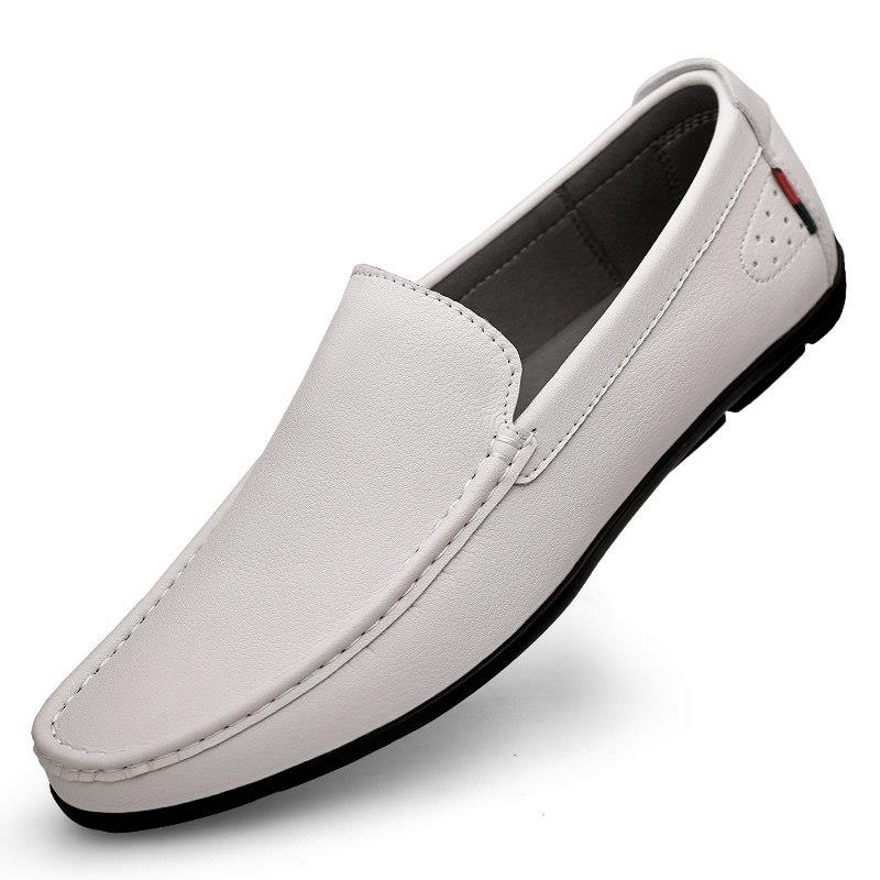 意大利手工豆豆鞋男真皮软底透气时尚白色驾车一脚蹬乐福休闲 皮