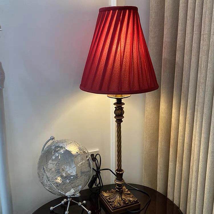 直销新款美式复古落地灯酒红色婚庆卧室茶几装饰台灯欧式金色玄关