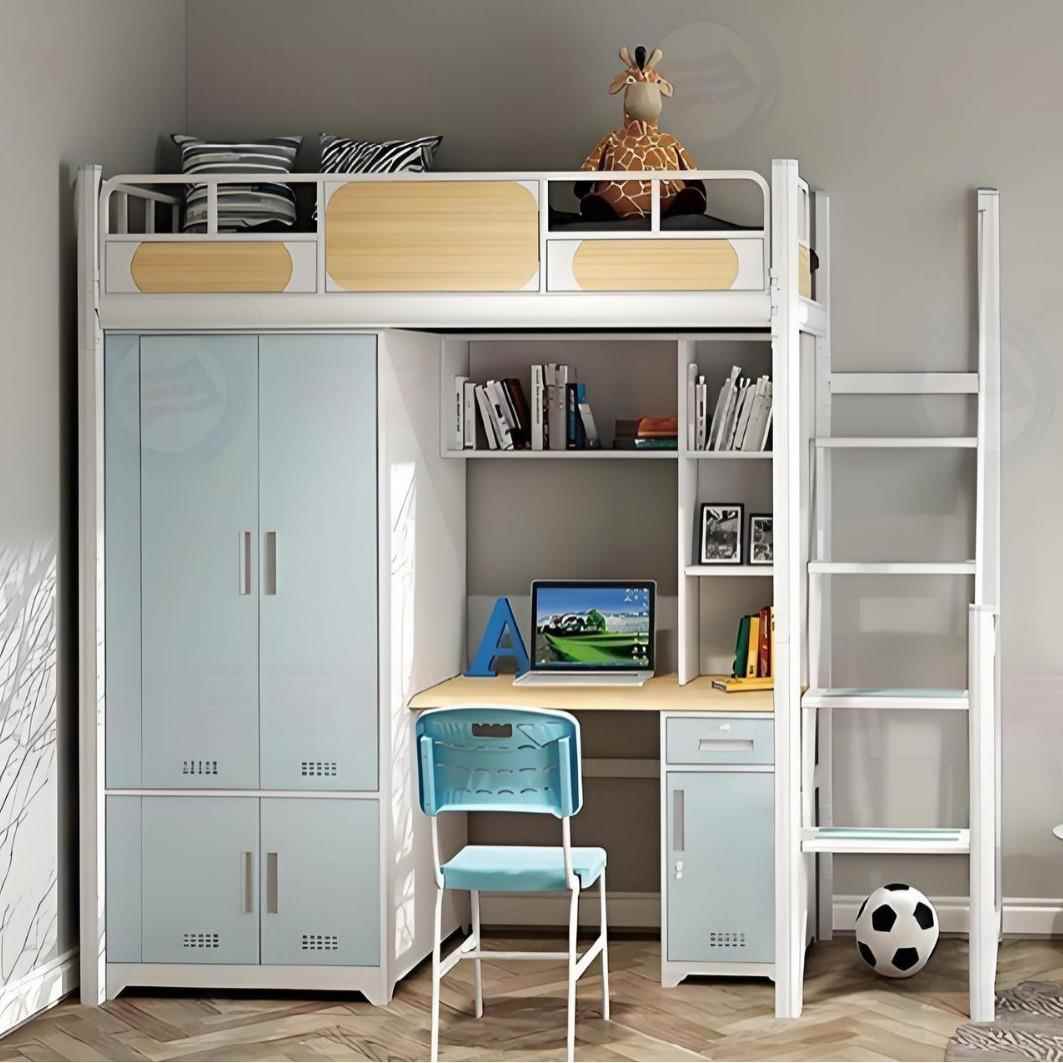 钢制公寓床大学生宿舍床上床下桌书柜组合一体床单双人高架铁艺床