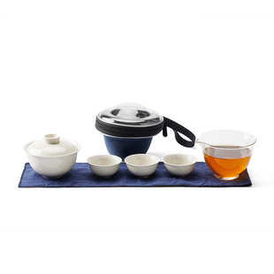 便携式 草木灰陶瓷旅行茶具套装 泡茶盖碗功夫茶具户外出差随行茶器