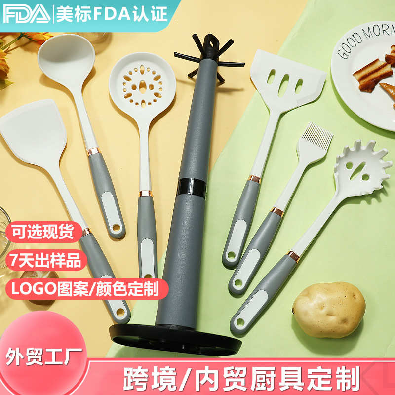 硅胶锅铲汤勺镀金环手柄不粘锅硅胶铲食品级硅胶铲勺硅胶厨具定制