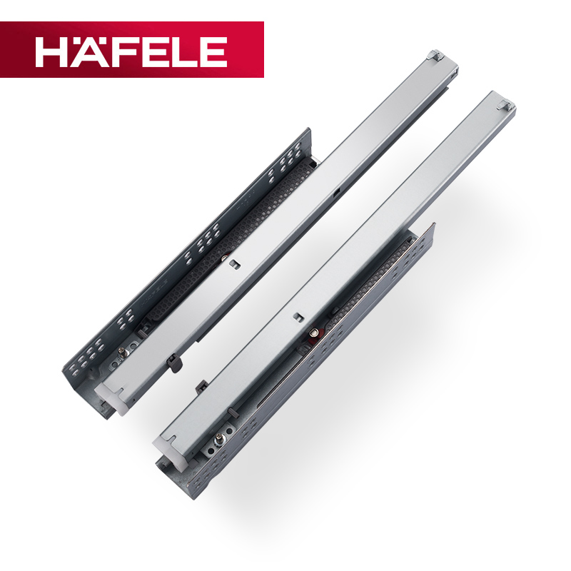 HAFELE德国海福乐自闭带缓冲抽屉三节隐藏式滑轨全拉出阻尼托底轨