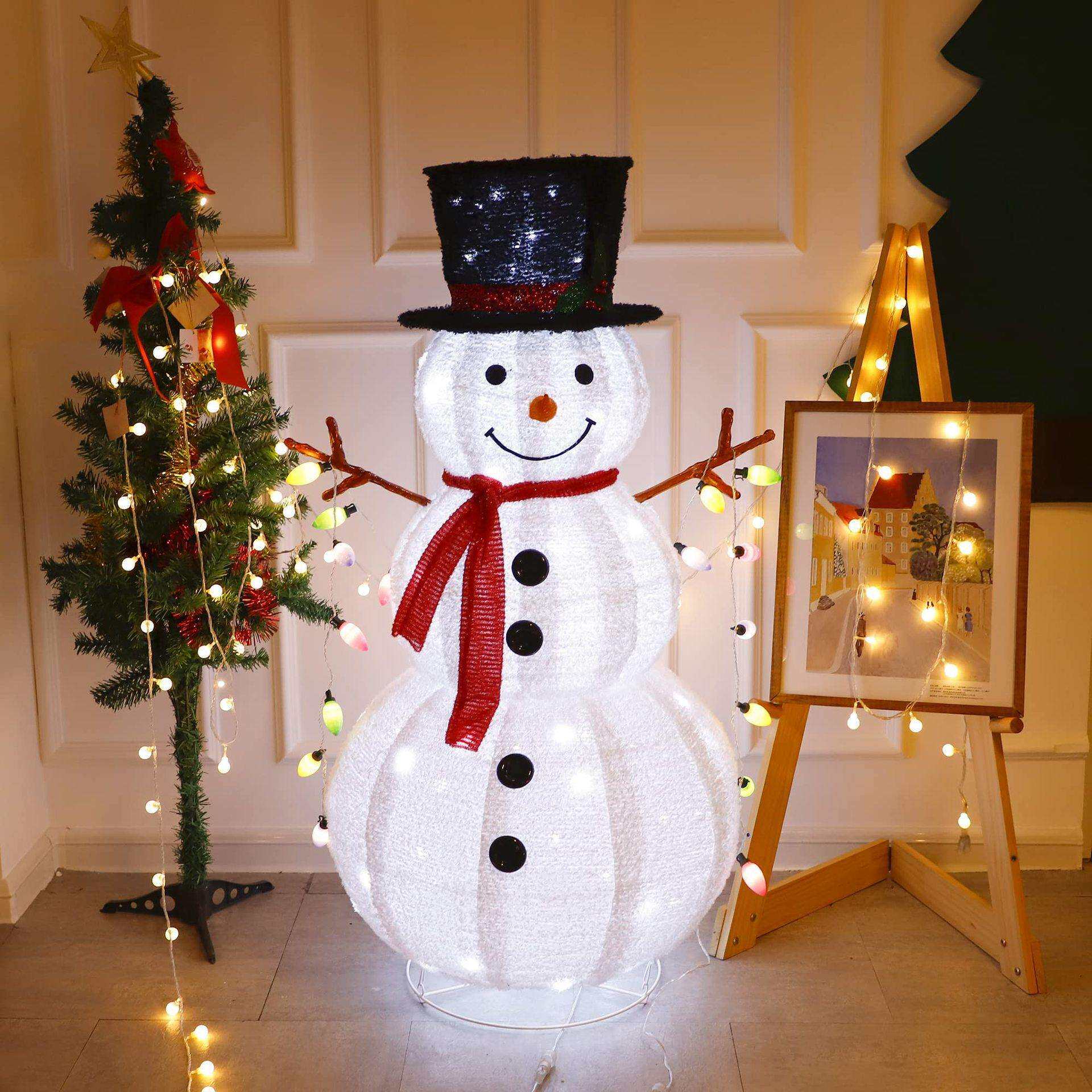 跨境伸缩折叠圣诞雪人灯串户外防水节日装饰灯Snowman Decoration