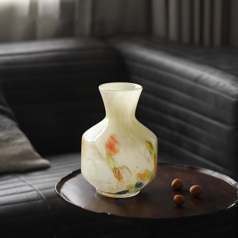大秀家居 中古芬顿玉质琥珀玻璃花瓶样板房客厅家居摆件琉