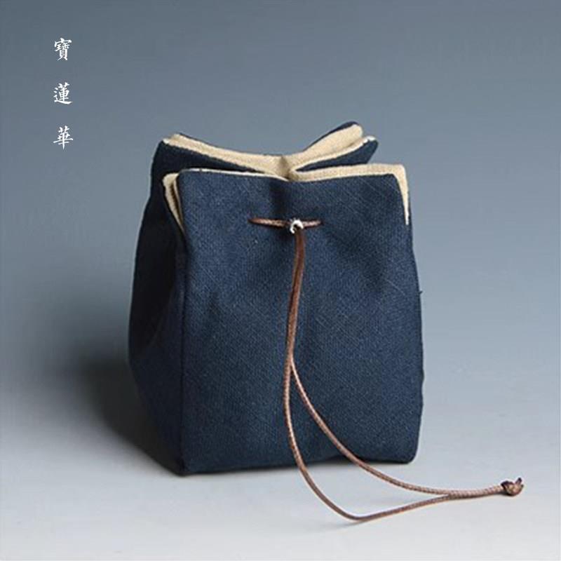 手工素色棉麻个人杯布袋 品茗杯袋 茶杯袋子便携袋收纳旅行茶具包