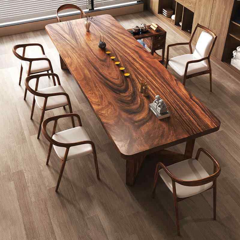 胡桃木茶桌椅组合新中式功夫家用茶台办公室阳台茶几全实木泡茶桌