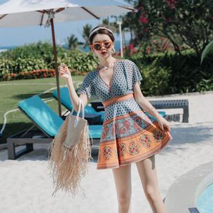 遮肚显瘦连体裙式 胖妹妹保守泳装 钢托聚拢温泉度假 韩版 新款