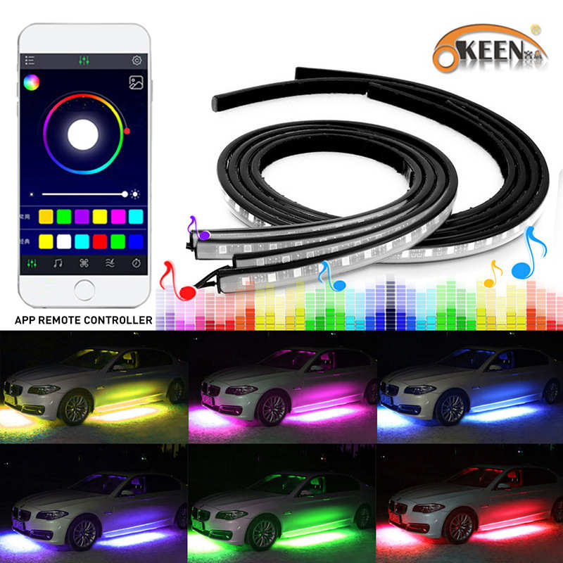 OKEEN汽车通用装饰灯LED七彩声控底盘灯 车载一拖四APP流水氛围灯