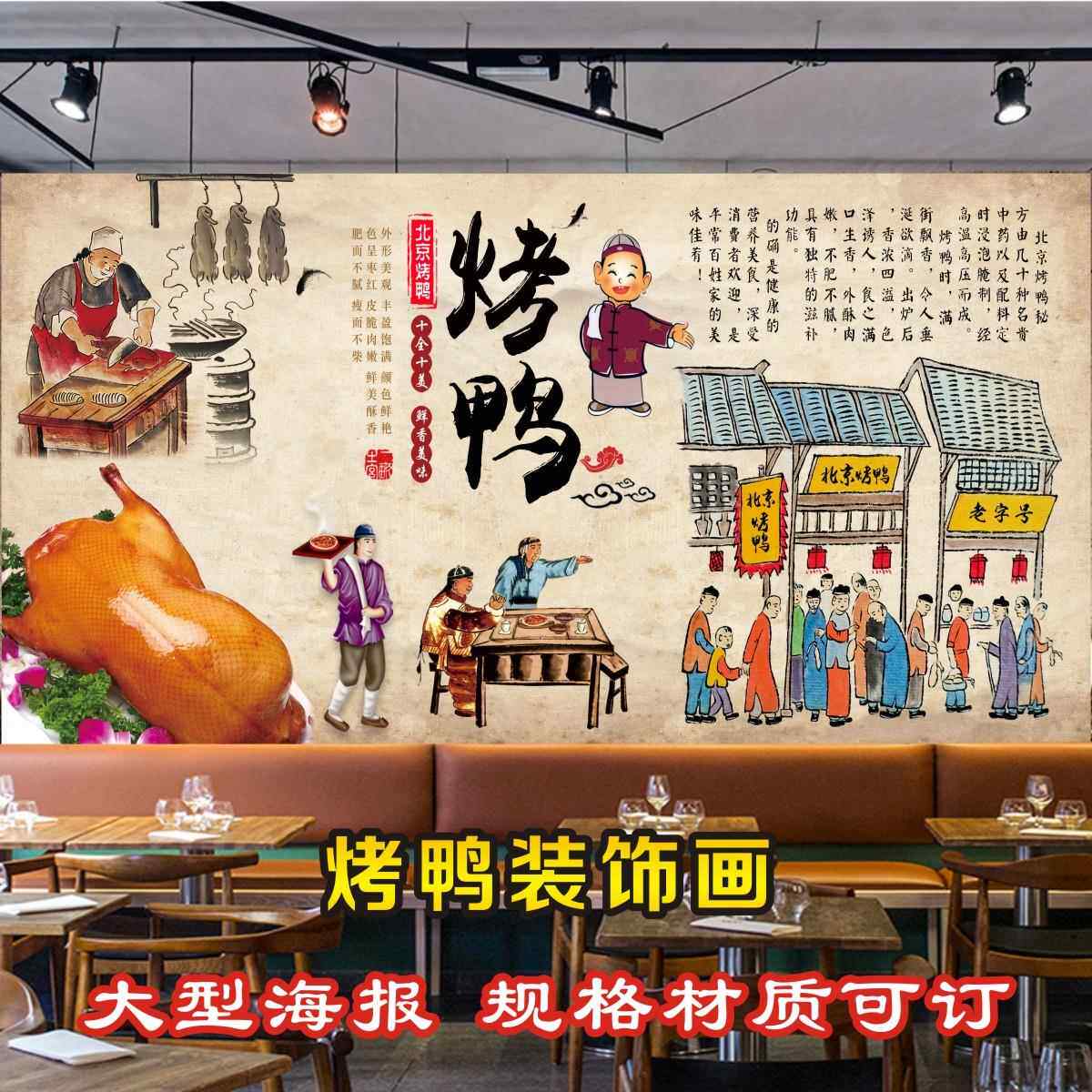 北京烤鸭海报贴纸贴画烤鸭复古装饰壁画饭店高清图片打印制作g3