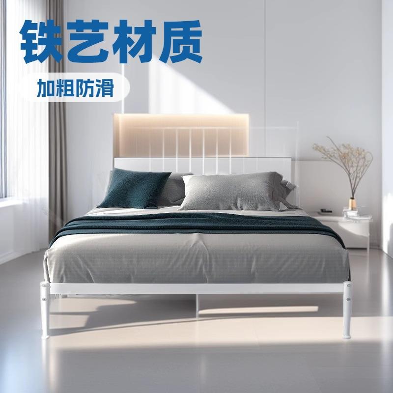 2020铁艺床家用卧室双人床床现代加简约经济型加强粗加厚排骨架单图片