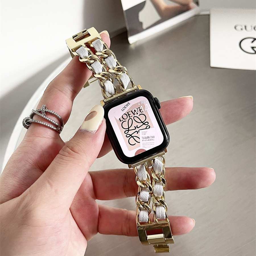 适用于苹果手表小香风s10表带iwatch9代8765代表带SE皮质金属牛仔