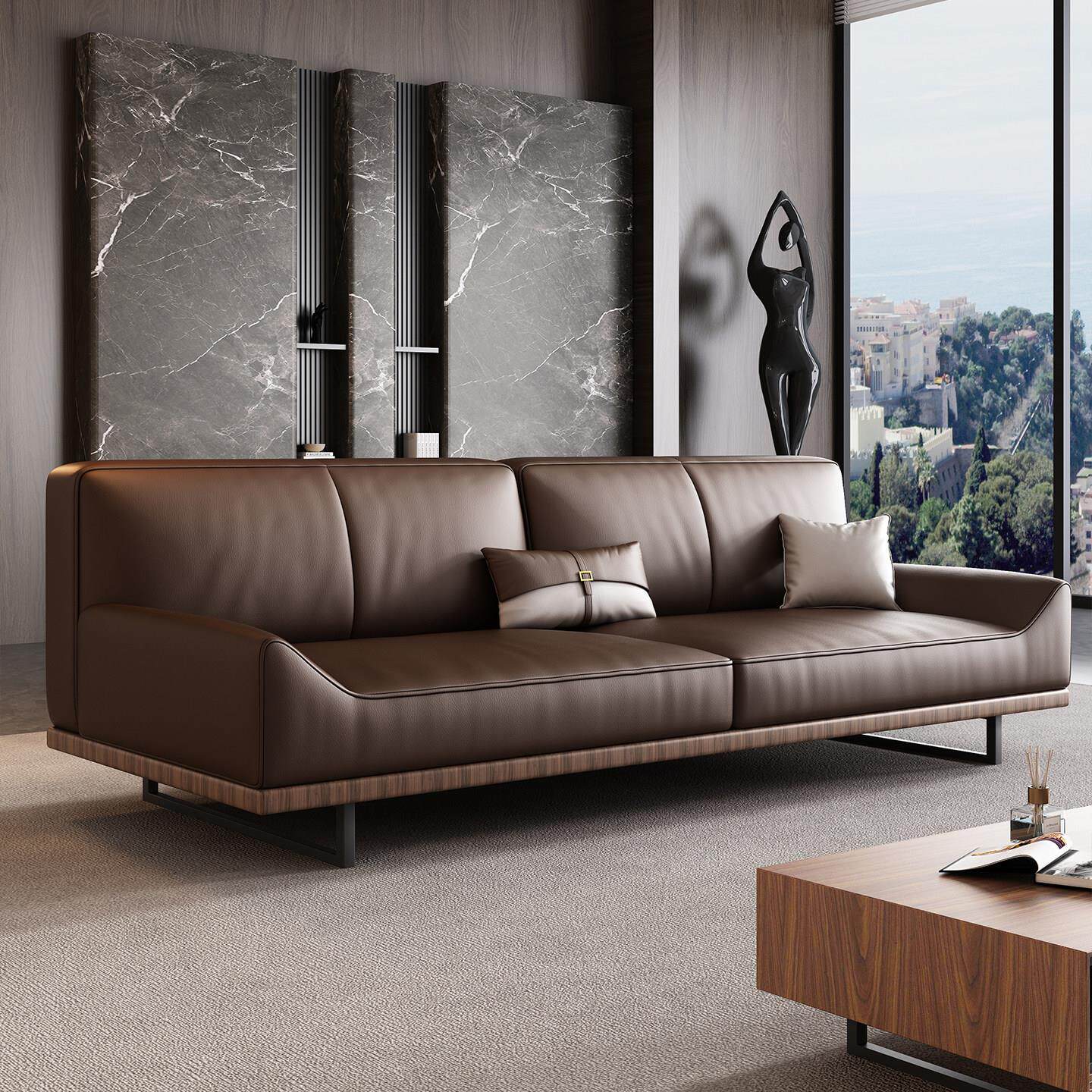 简约真皮办公室沙发茶几组合商务会客洽谈贵宾接待休息直排三人位