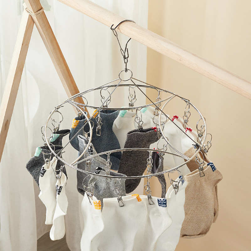 加粗晾衣架多夹不锈钢晒衣服袜子多功能防风袜夹儿童衣架神器挂钩