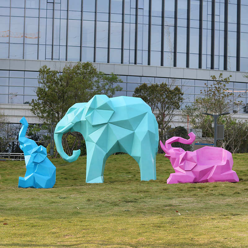 户外几何方片大象玻璃钢雕塑抽象动物公园售楼处园林景观美陈摆件