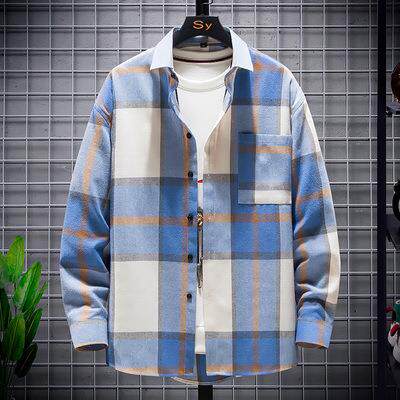 Men's checkered shirt, men's long sleeved shirt, teenage