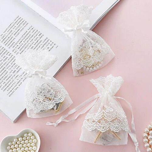 1 Pcs Round Hole Lace Bag Jewelry Storage Bag Milk Yarn
