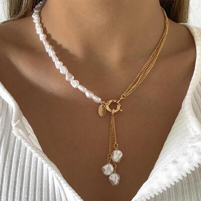 Baroque Simulated Pearls Long Tassel Pendant Necklace For Wo