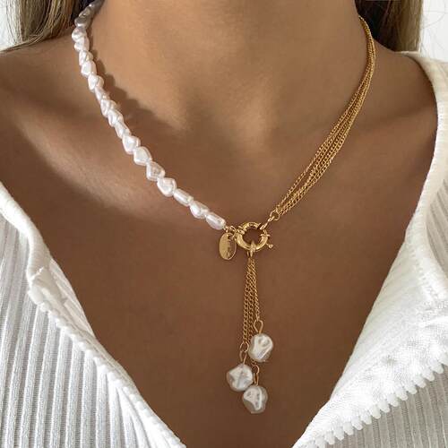 Baroque Simulated Pearls Long Tassel Pendant Necklace For Wo
