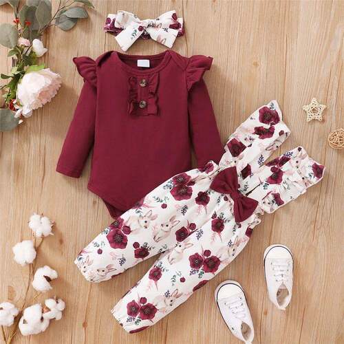 0-18Months Baby Girl Clothes Set Red Color Long Sleevs Bodys