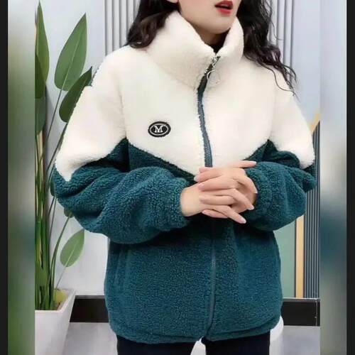 Women Jacket Colored Thickened Lamb Fleece Long Sleeve Mid L