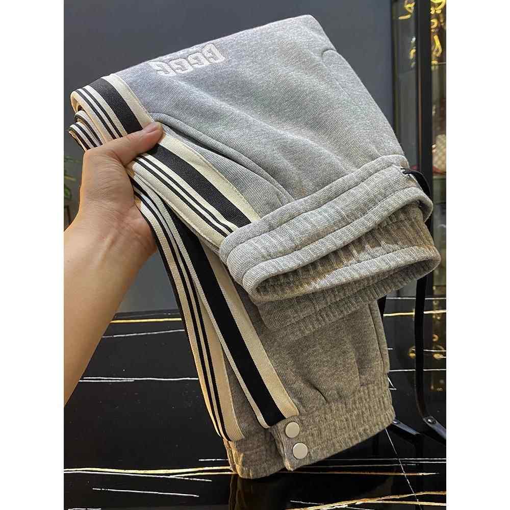 潮牌字母刺绣条纹休闲裤男秋冬款高端潮流宽松卫裤男士运动束脚裤