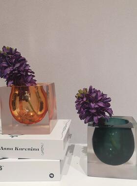 北欧简约透明树脂笔筒摆件可用来储水小花器书桌办公室装饰品摆件