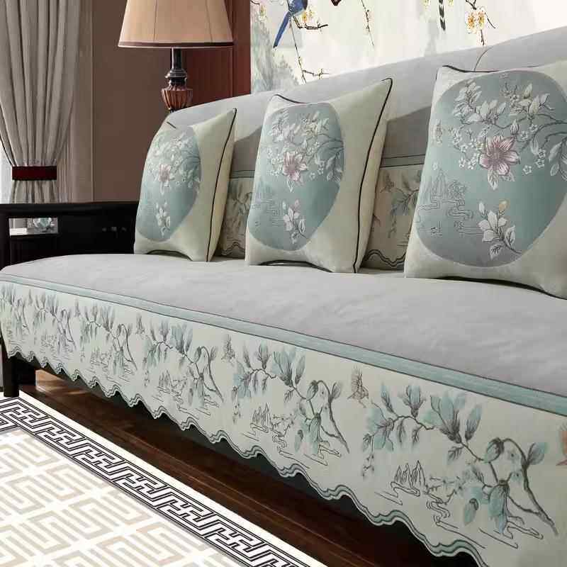 新中式沙发垫四NYX季通用套具中式家座垫实木沙发罩盖防布滑坐垫