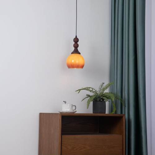 复古床头小吊灯中古南洋风法式美式设计师单头实木主卧室吧台线灯