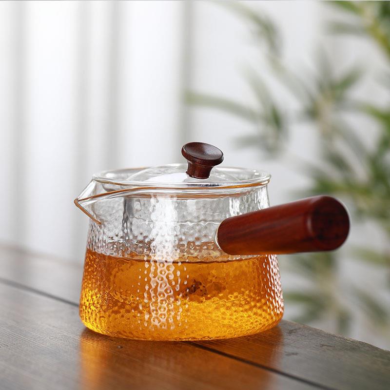 玻璃煮茶壶耐温家用泡茶壶实木把手花茶具过滤套装耐温玻璃壶