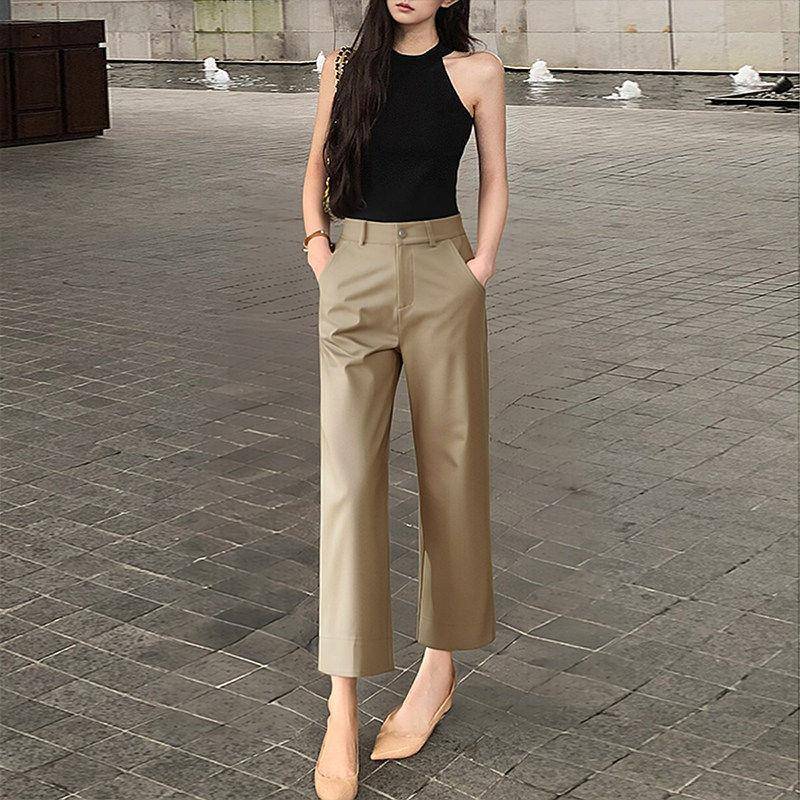 卡其色天丝棉阔腿裤子女2026新款爆款宽松高腰九分裤窄版休闲直筒