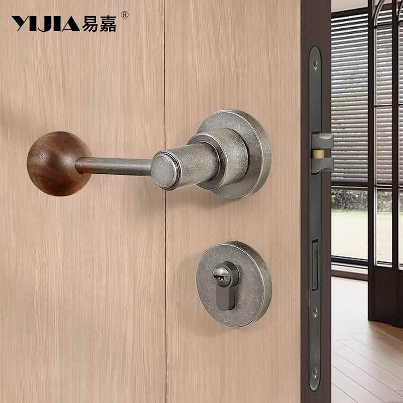 法式复古做旧古银色卧室门锁室内家用房间房门锁磁吸静音木门把手