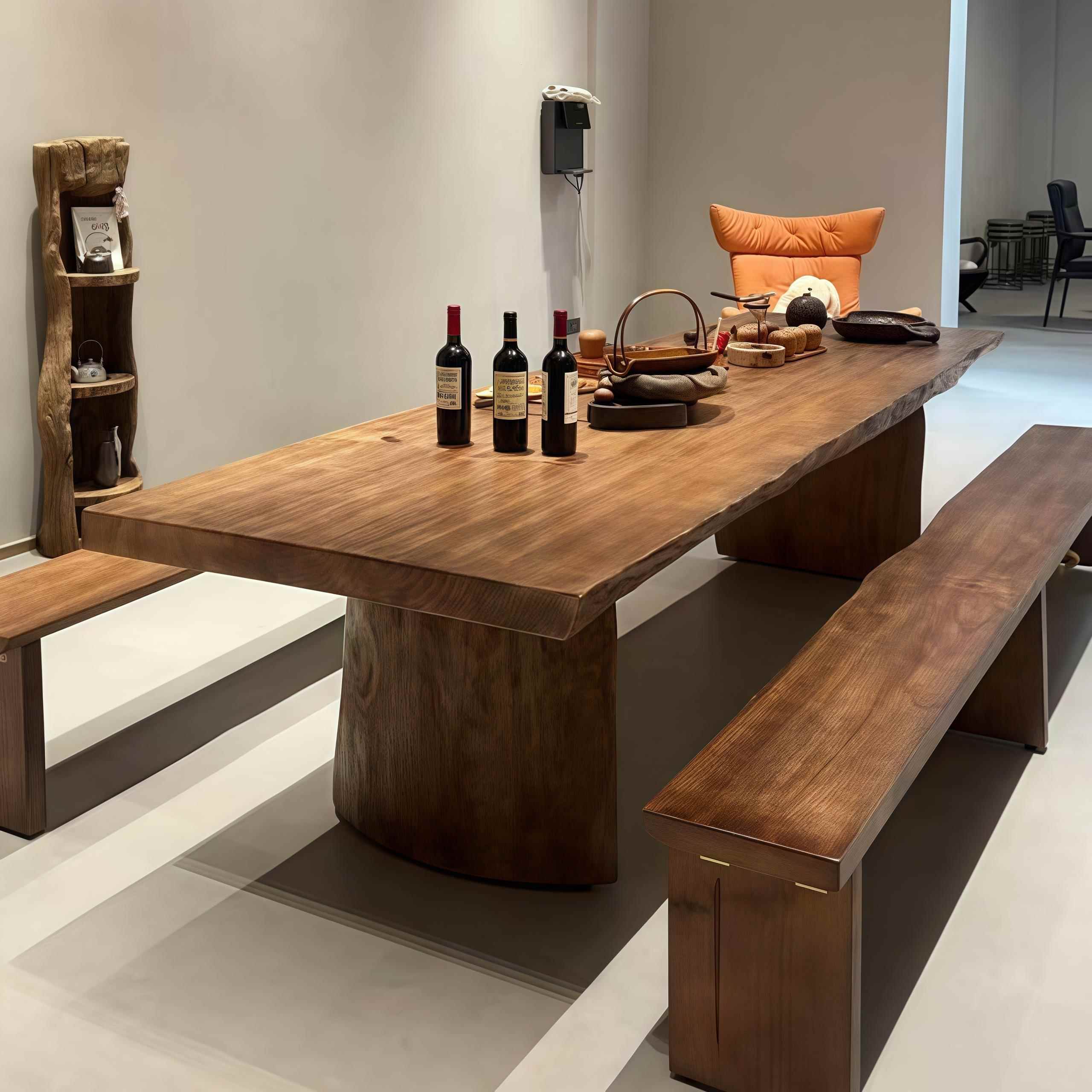 需定制侘寂风实木茶桌整块原木大板会议桌长桌复古做旧民宿办公室