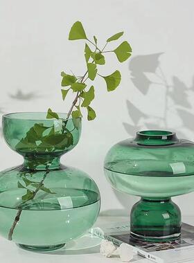 北欧风绿色玻璃大花瓶创意简约摆件水培插花花瓶客厅摆件葫芦造型