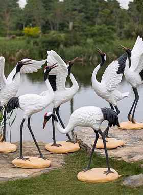 户外丹仙摆鹤件园林景观顶鹤模型池布置造水景仿tb-71584真鹤雕塑