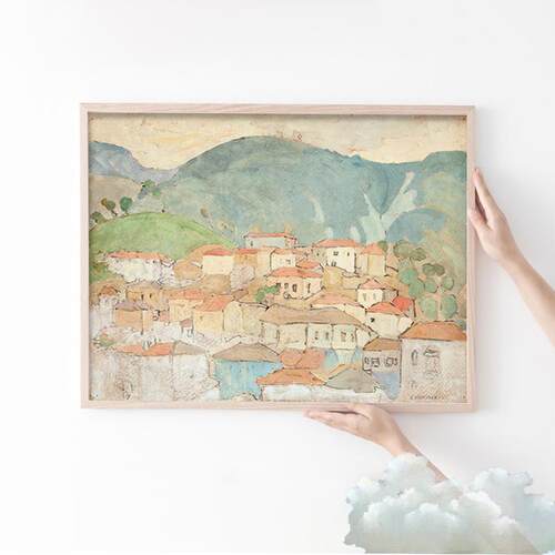 蒙德里安城堡奶油治愈系温馨摆画风景小众挂画儿童卧室客厅装饰画