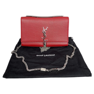 原价18000 laurent红色牛皮流苏单肩女包 98新未使用 圣罗兰saint