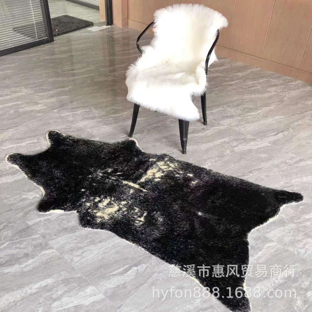 新品仿真毛皮黑狼纹家居装饰保暖地毯地垫