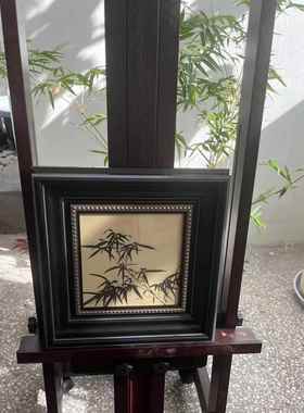 新中式厅装饰画法玄式混搭墨竹国壁画关书房黑色方形小客Y114框挂