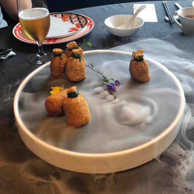 酒店用品圆形黑白烟雾干 干冰创意菜特色冷盘子容器摆盘器具饭厅