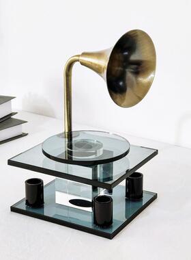 极简轻奢水晶留声机意式摆件模型客厅书房电视柜软装饰品水晶摆件