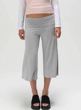 Fold Over Wide Leg Capri Pants For Women Low Rise Lounge