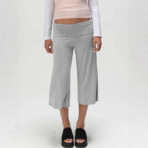 Fold Over Wide Leg Capri Pants For Women Low Rise Lounge