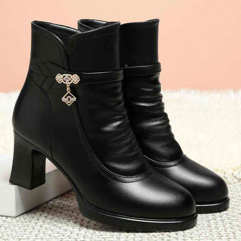 红青蜓中跟短靴女秋冬新款加绒保暖中老年靴子妈妈鞋高跟马丁靴一,女鞋,婚鞋,淘宝优惠券,粉丝福利购,淘宝优惠卷