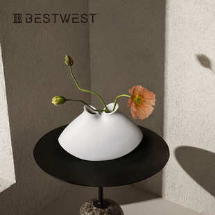 博西家居 饰花器 双孔白色扇形不规则陶瓷花瓶摆件家居样板间装